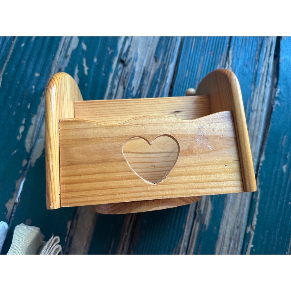 Vintage Wooden Rotating Napkin Holder Heart Cutout Swivel Base Farmhouse Decor
